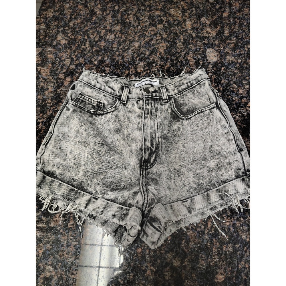 American Apparel Acid Wash Grey High Waisted Denim Shorts Size 26 Made in USA